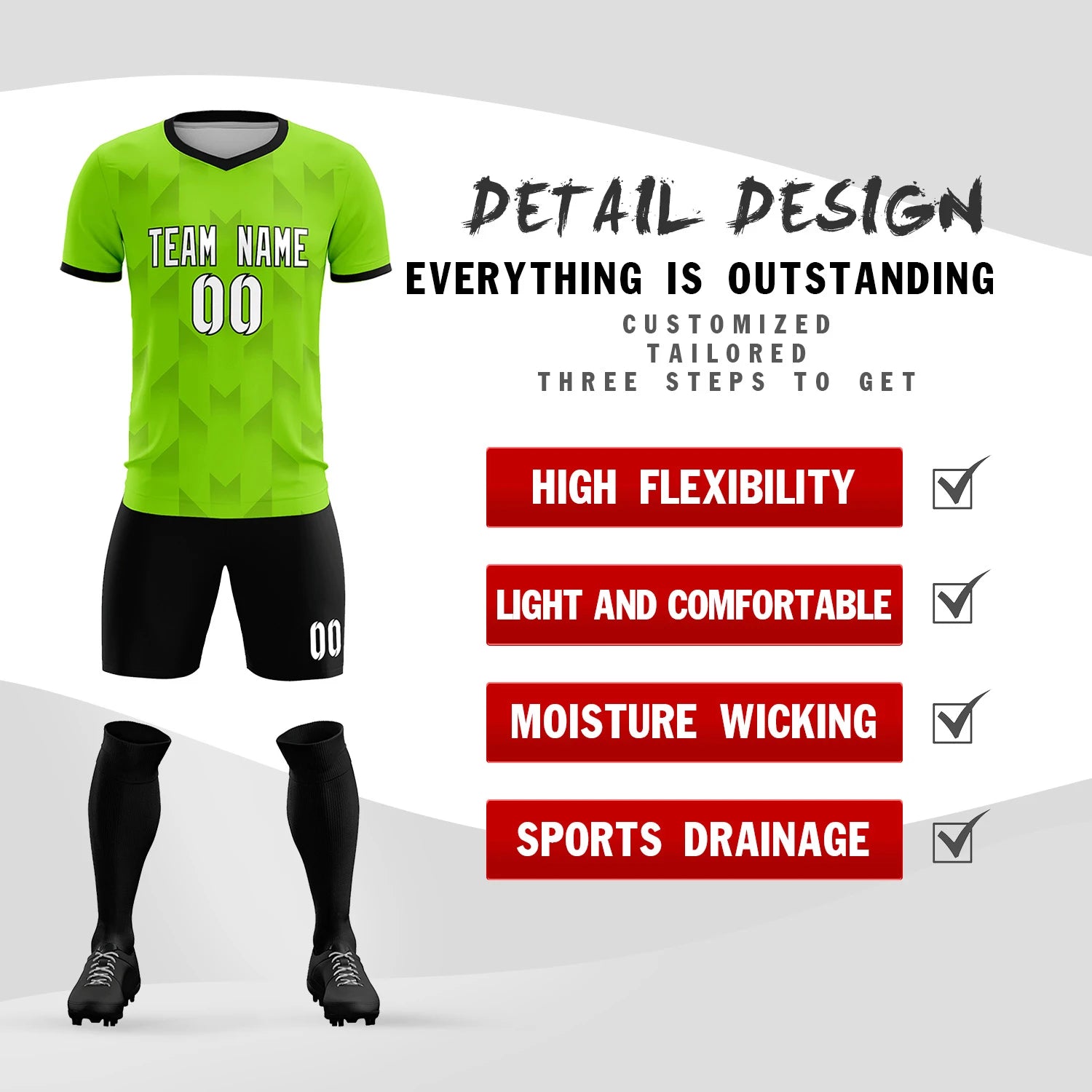 Custom Neon Green Black Men Uniform Soccer Sets Jersey