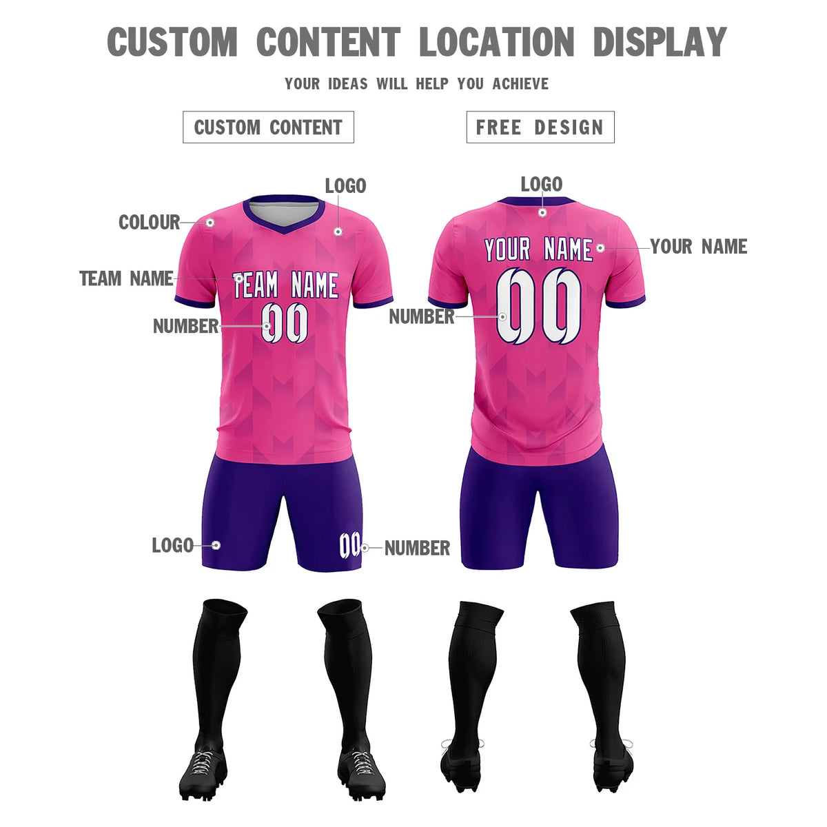 Custom Pink Purple Men Uniform Soccer Sets Jersey