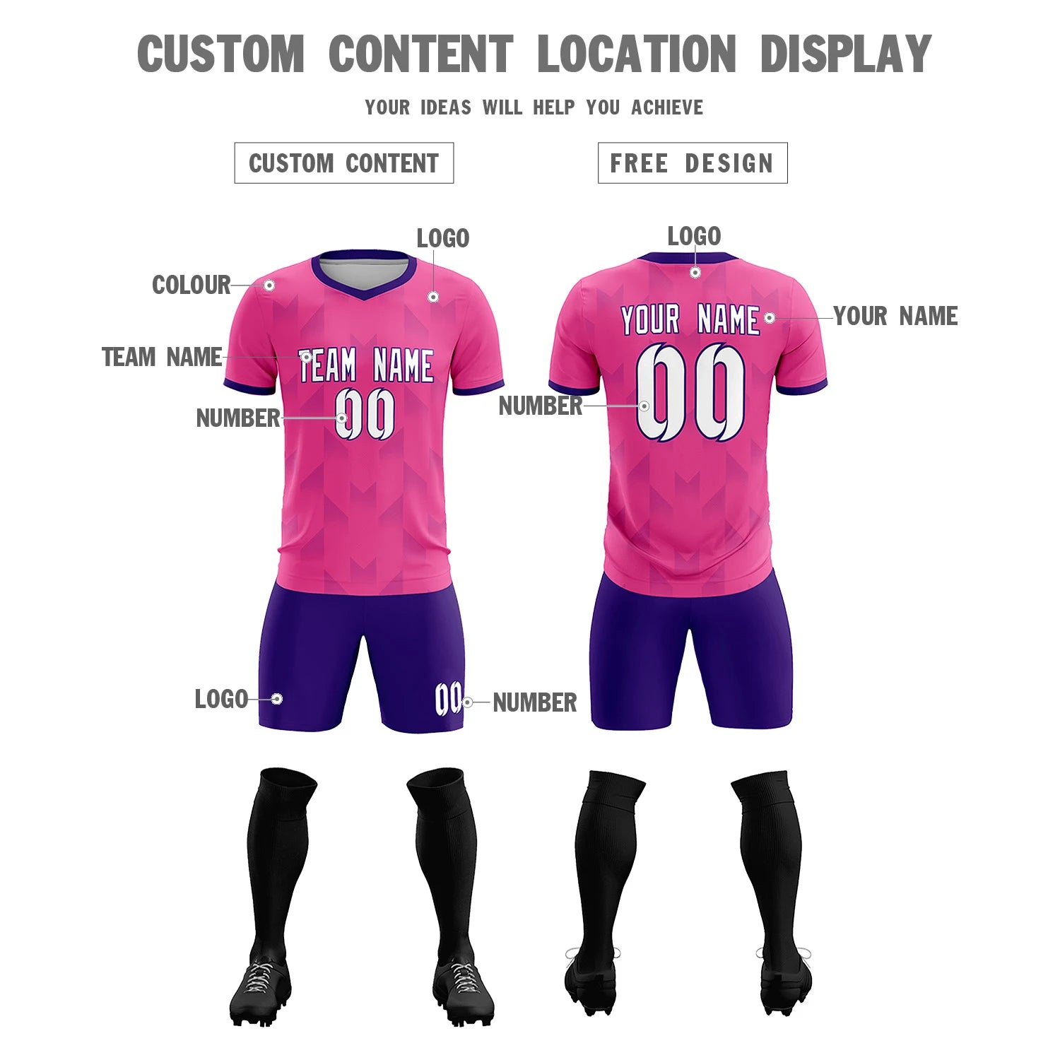 Custom Pink Purple Men Uniform Soccer Sets Jersey