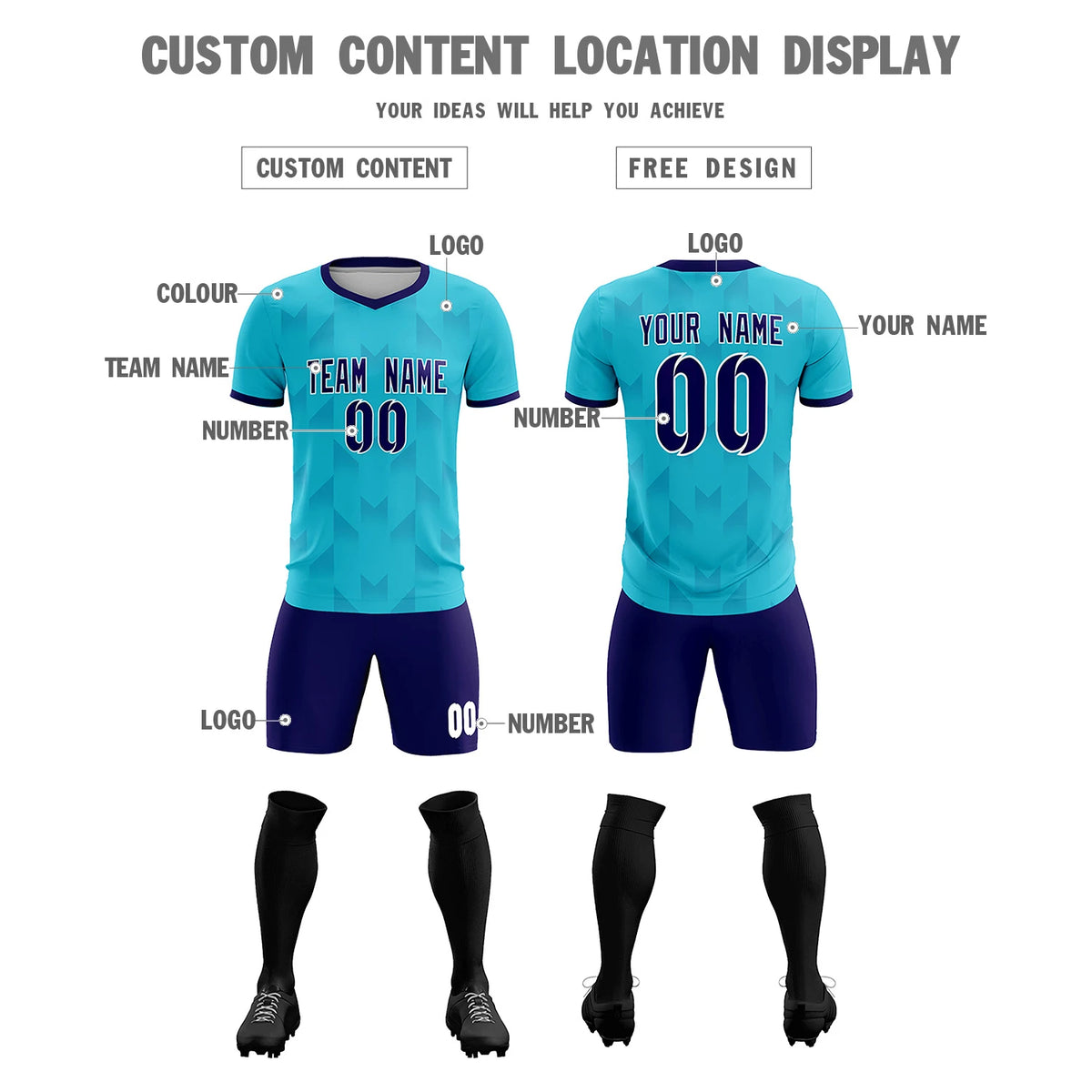 Custom Sky Blue Purple Men Uniform Soccer Sets Jersey