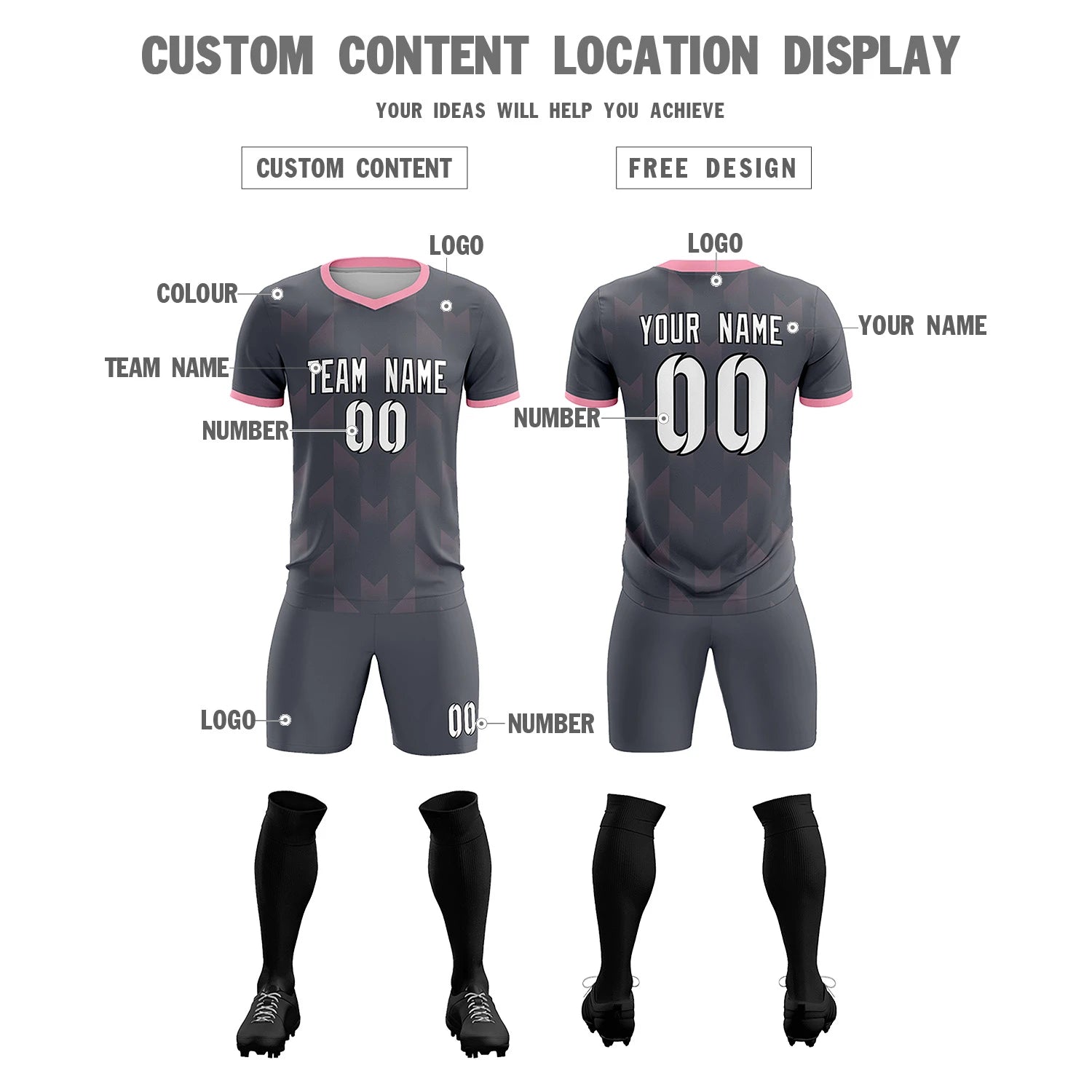 Custom Gray Light Pink Men Uniform Soccer Sets Jersey