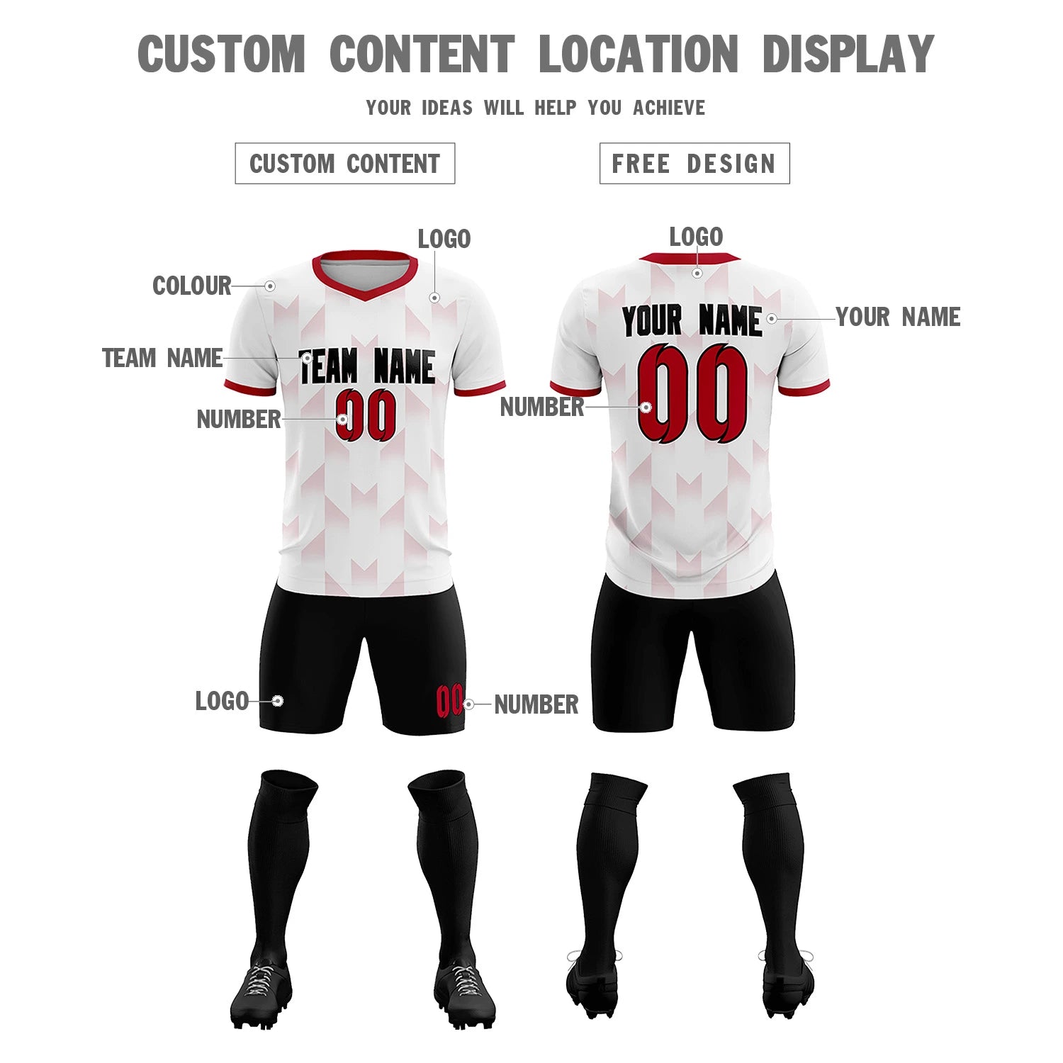 Custom White Red Men Uniform Soccer Sets Jersey