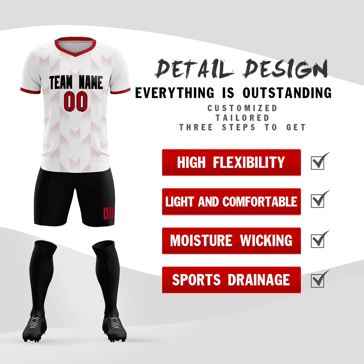 Custom White Red Men Uniform Soccer Sets Jersey