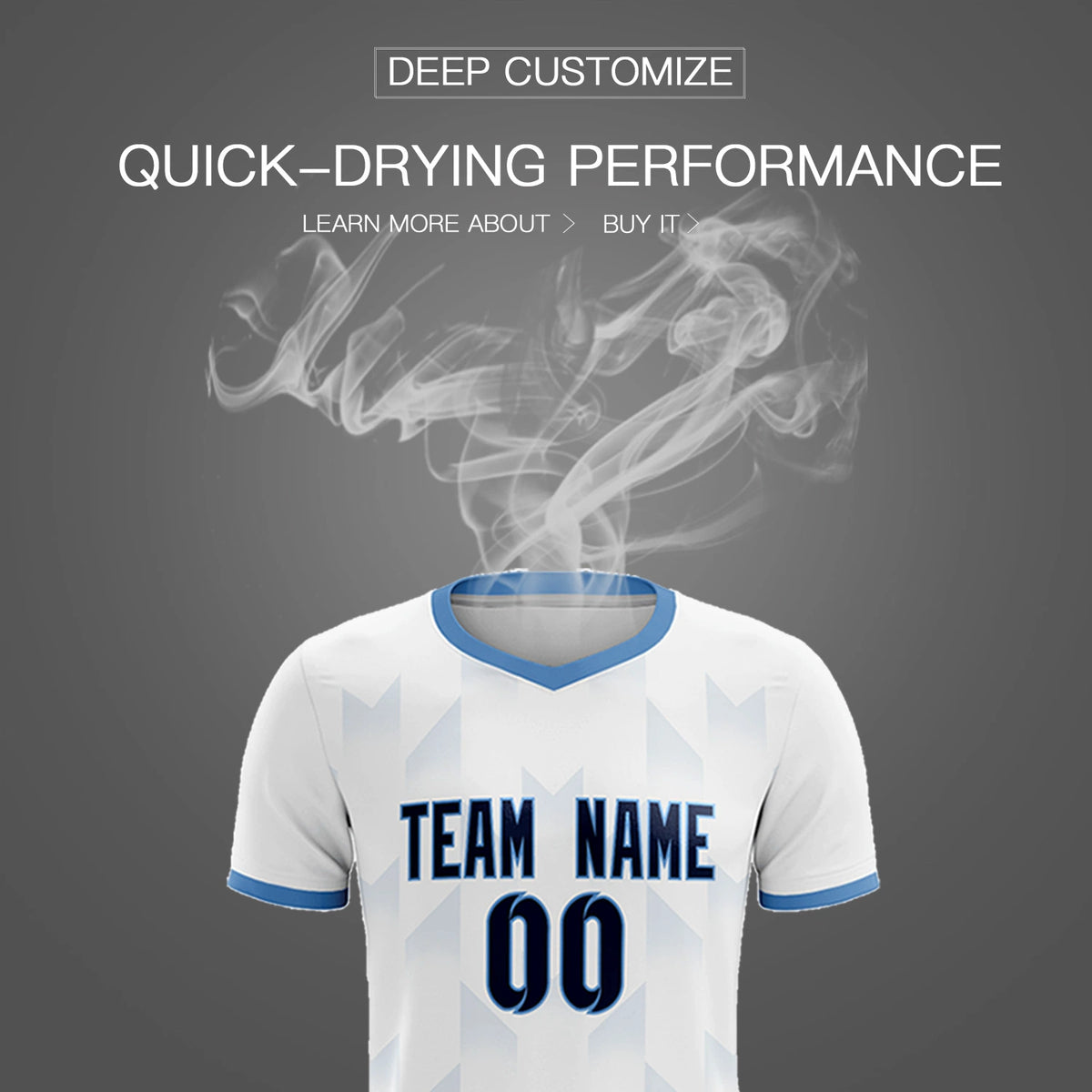 Custom White Light Blue Men Uniform Soccer Sets Jersey