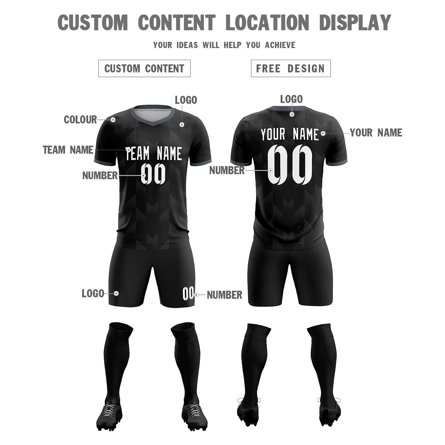 Custom Black Gray Men Uniform Soccer Sets Jersey