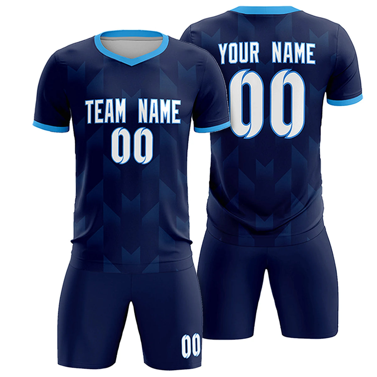 Custom Navy Powder Blue Men Uniform Soccer Sets Jersey