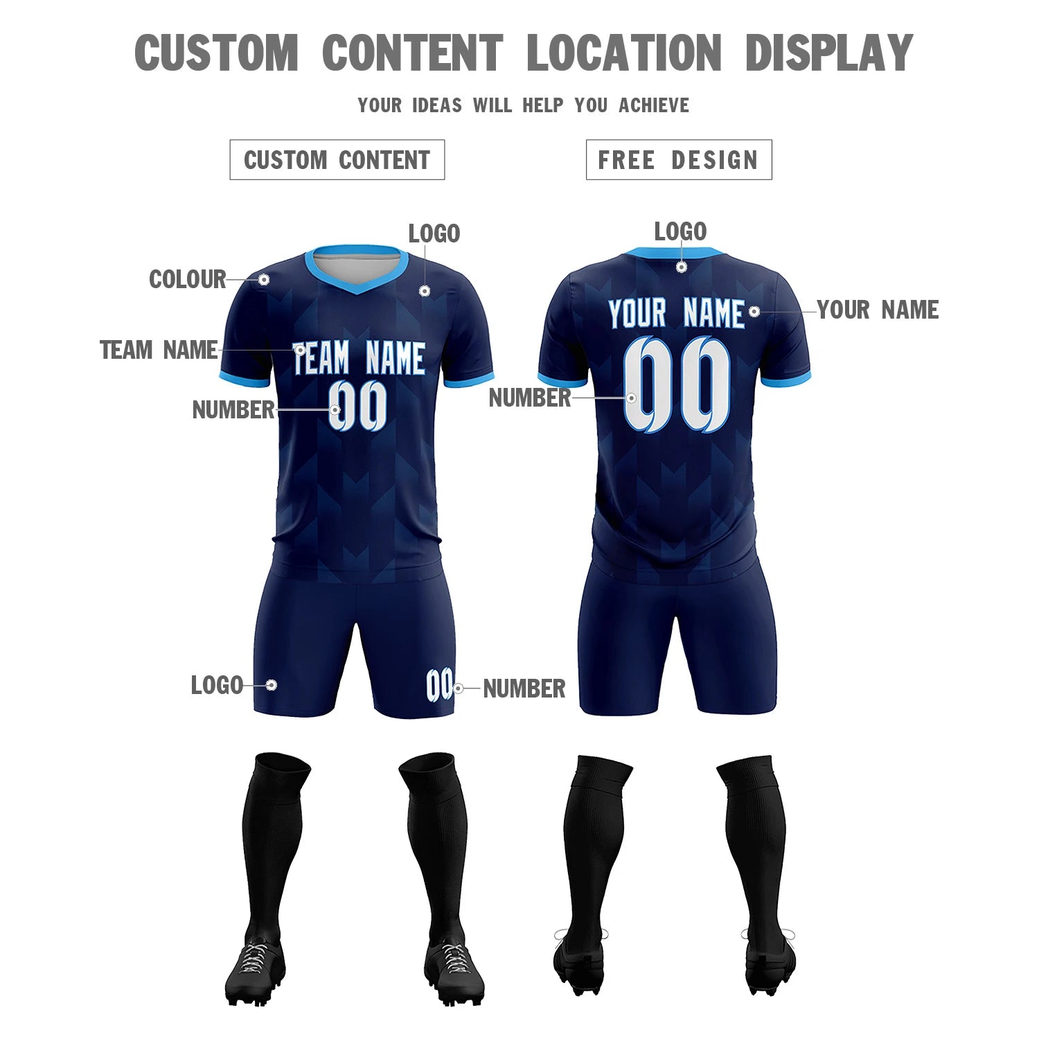 Custom Navy Powder Blue Men Uniform Soccer Sets Jersey