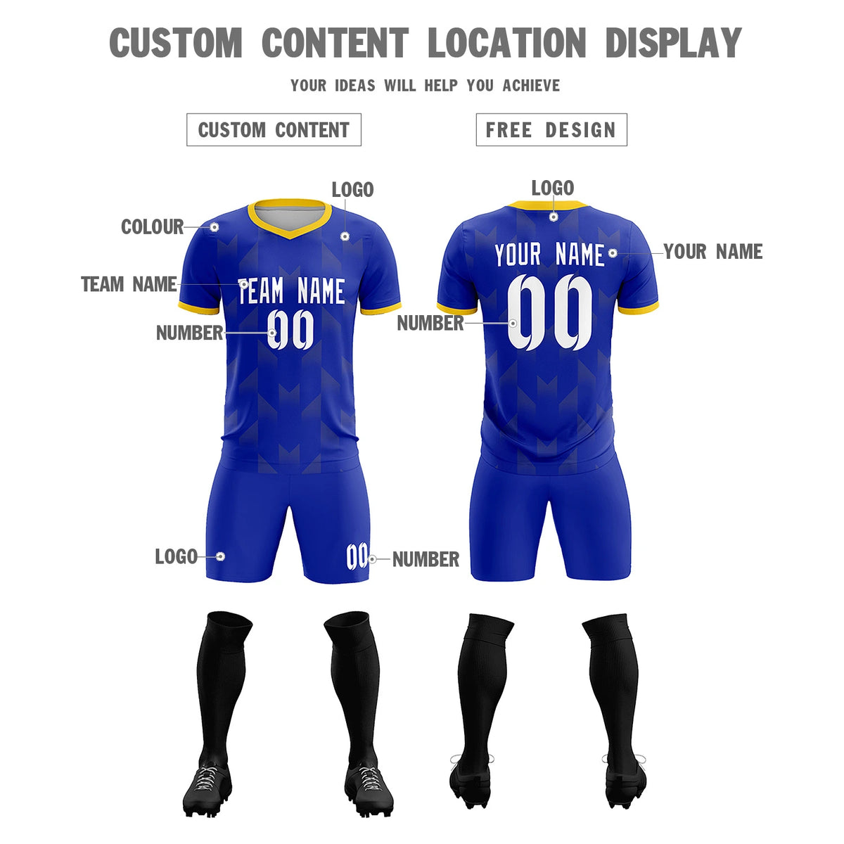 Custom Royal Blue Gold01 Men Uniform Soccer Sets Jersey