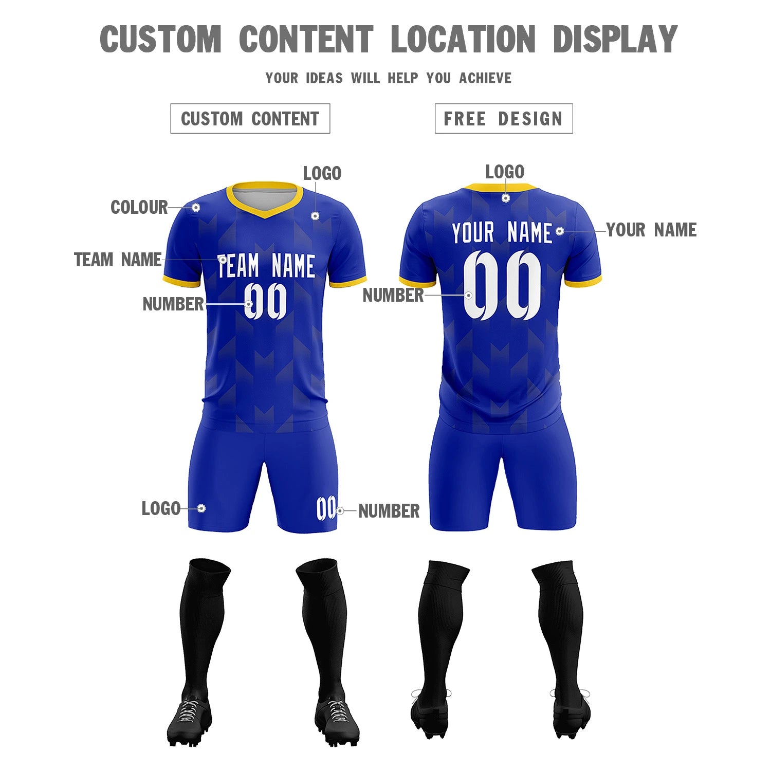 Custom Royal Blue Gold01 Men Uniform Soccer Sets Jersey
