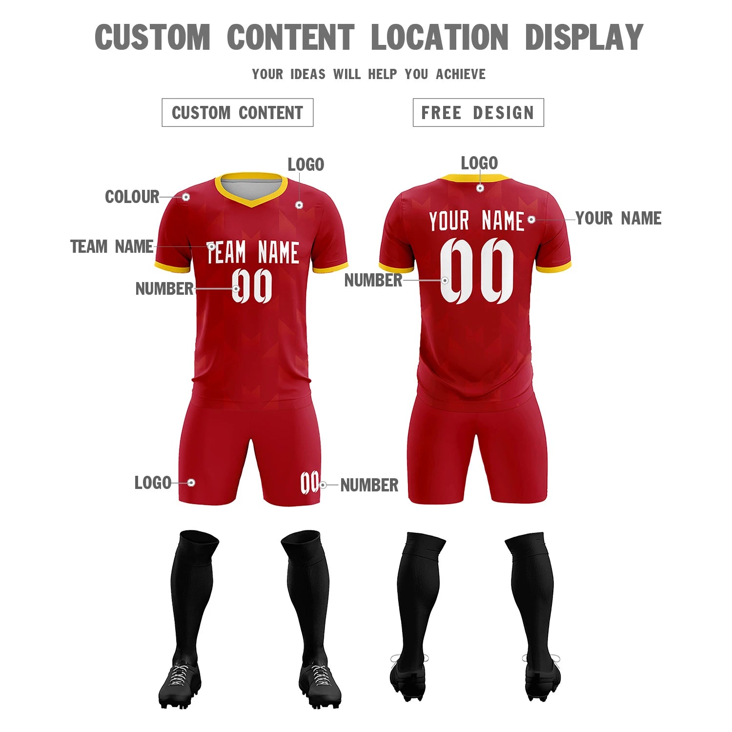 Custom Red Gold01 Men Uniform Soccer Sets Jersey