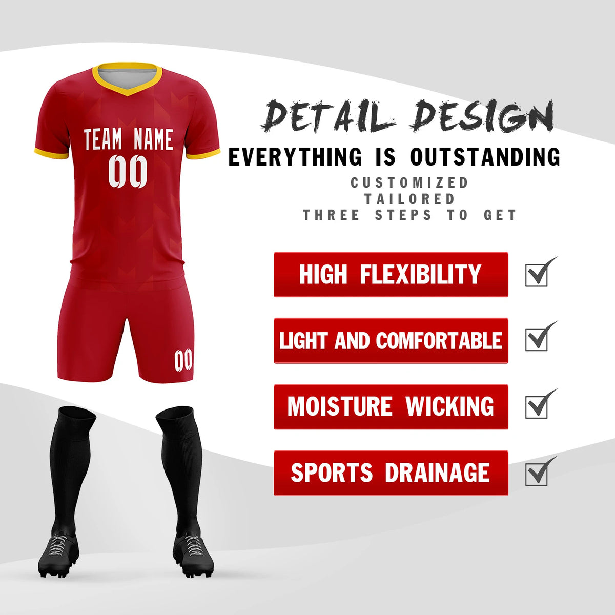 Custom Red Gold01 Men Uniform Soccer Sets Jersey