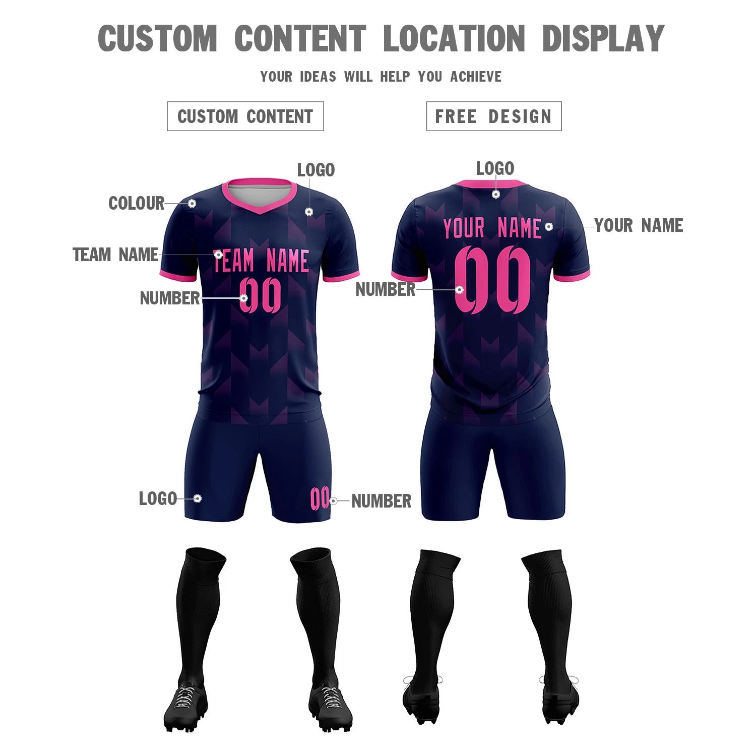 Custom Navy Pink Men Uniform Soccer Sets Jersey