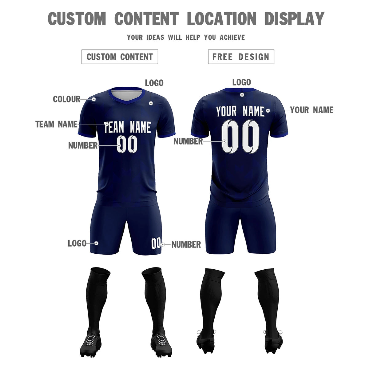 Custom Navy Royal Blue Men Uniform Soccer Sets Jersey