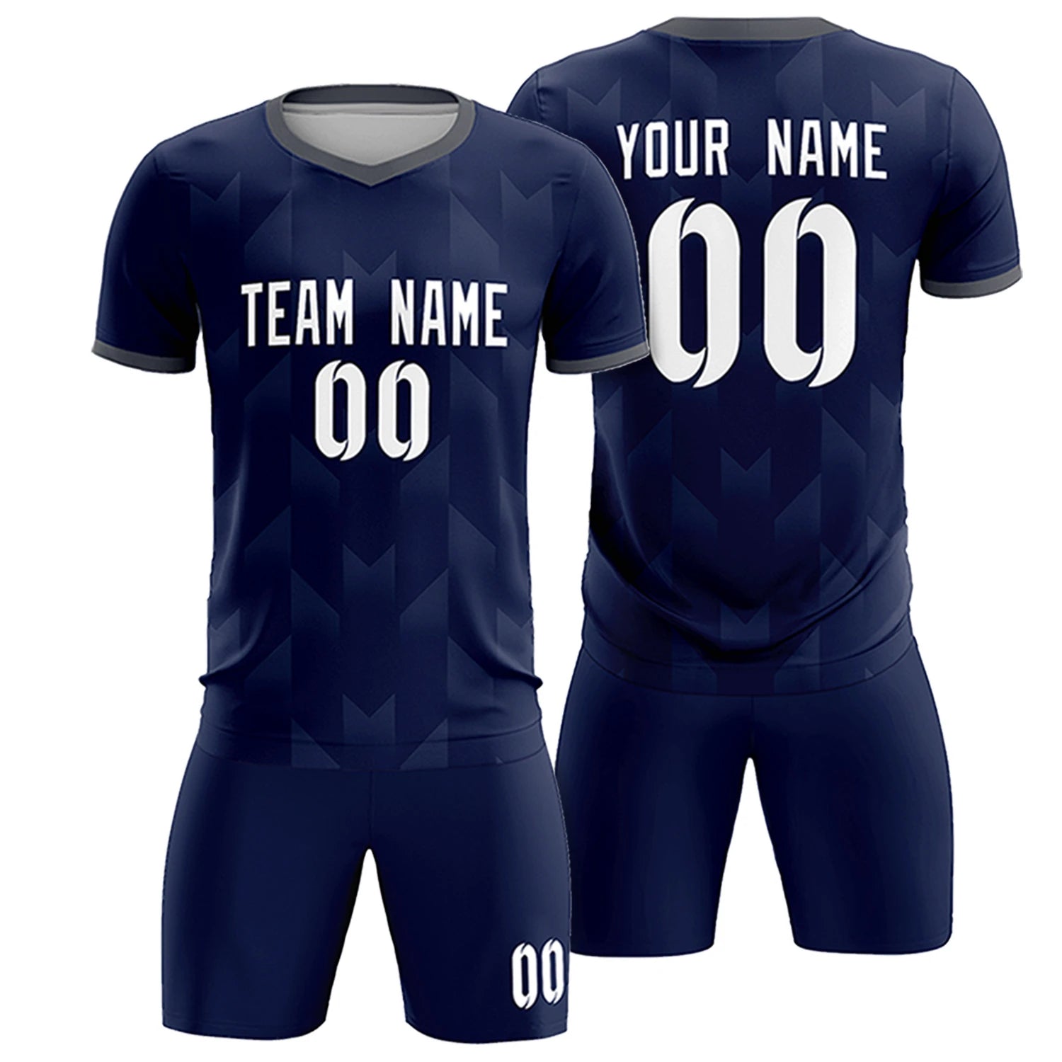 Custom Navy Gray Men Uniform Soccer Sets Jersey