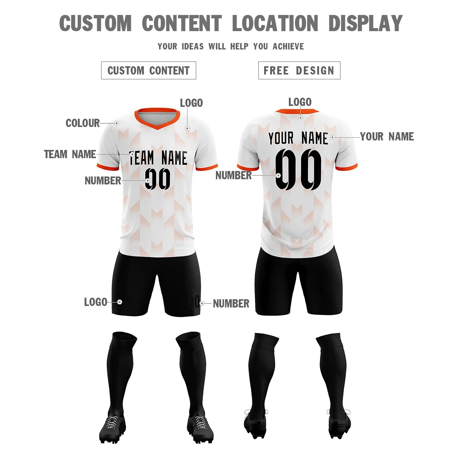 Custom White Orange Men Uniform Soccer Sets Jersey