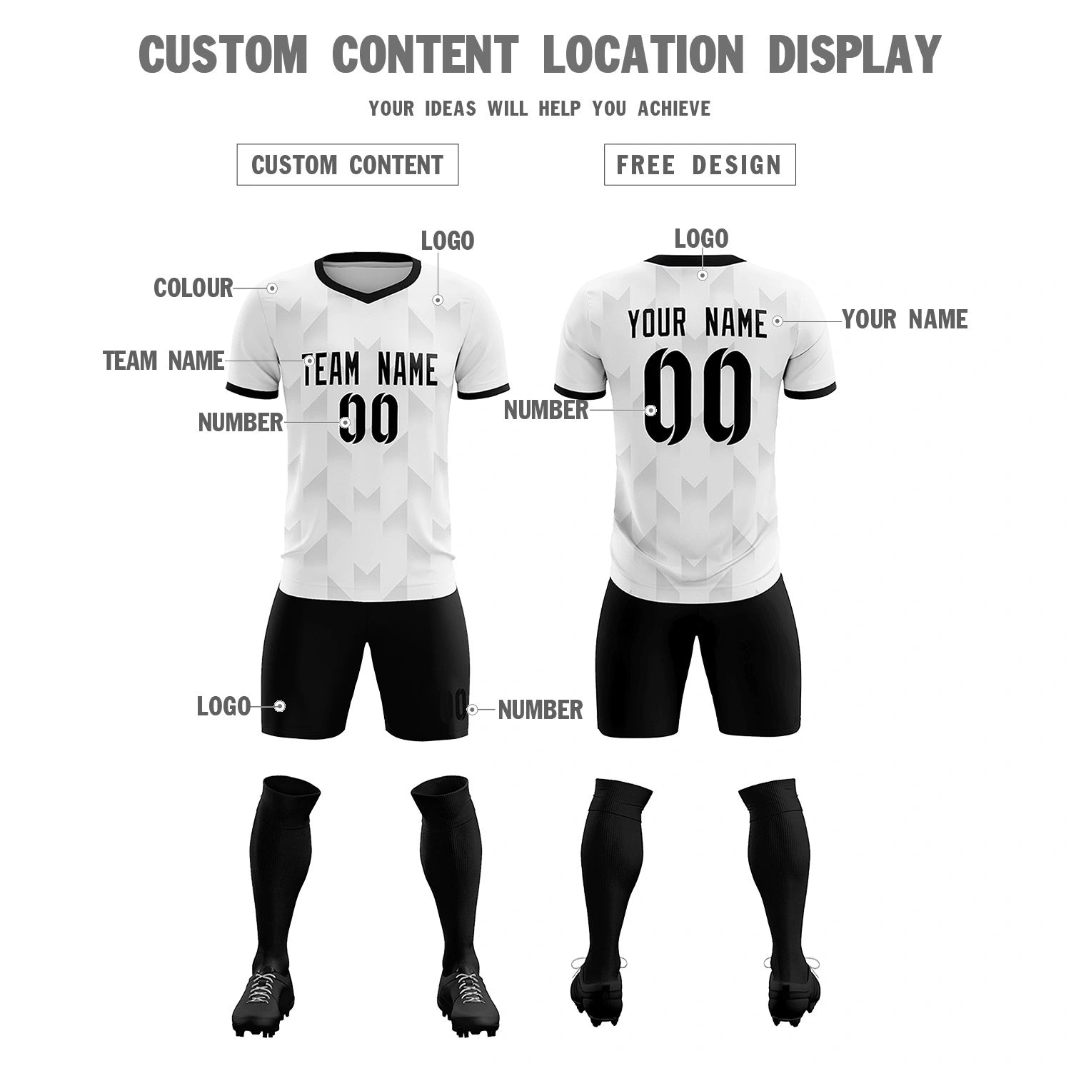 Custom White Gray Men Uniform Soccer Sets Jersey