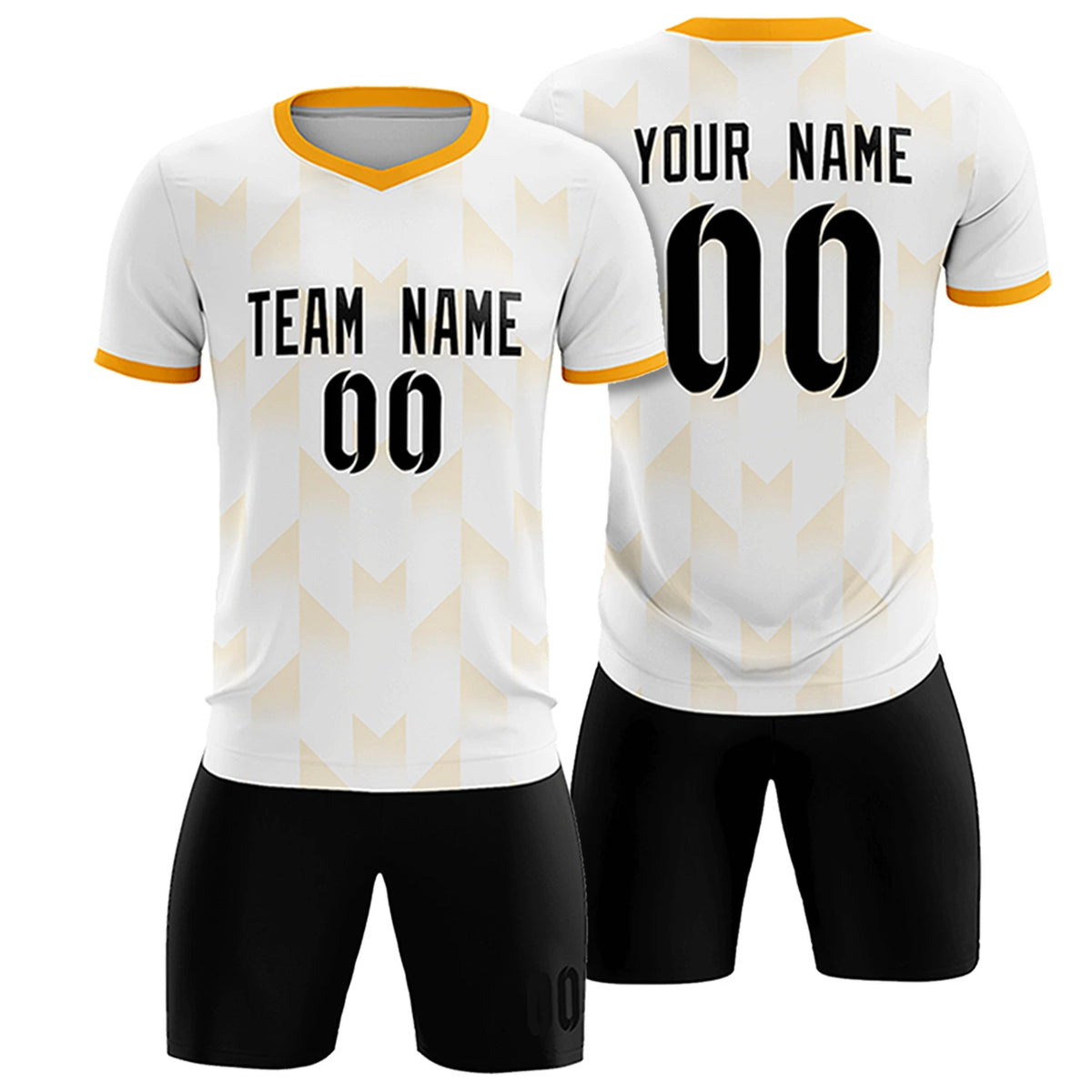 Custom White Yellow Men Uniform Soccer Sets Jersey