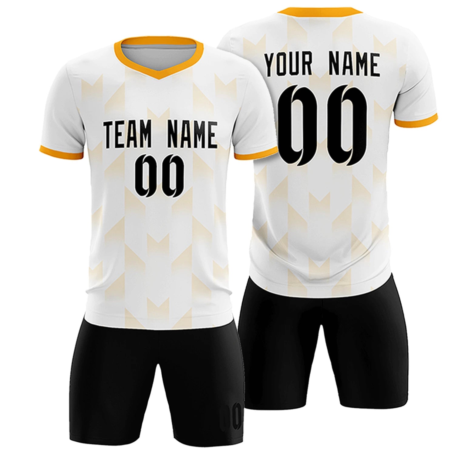 Custom White Yellow Men Uniform Soccer Sets Jersey