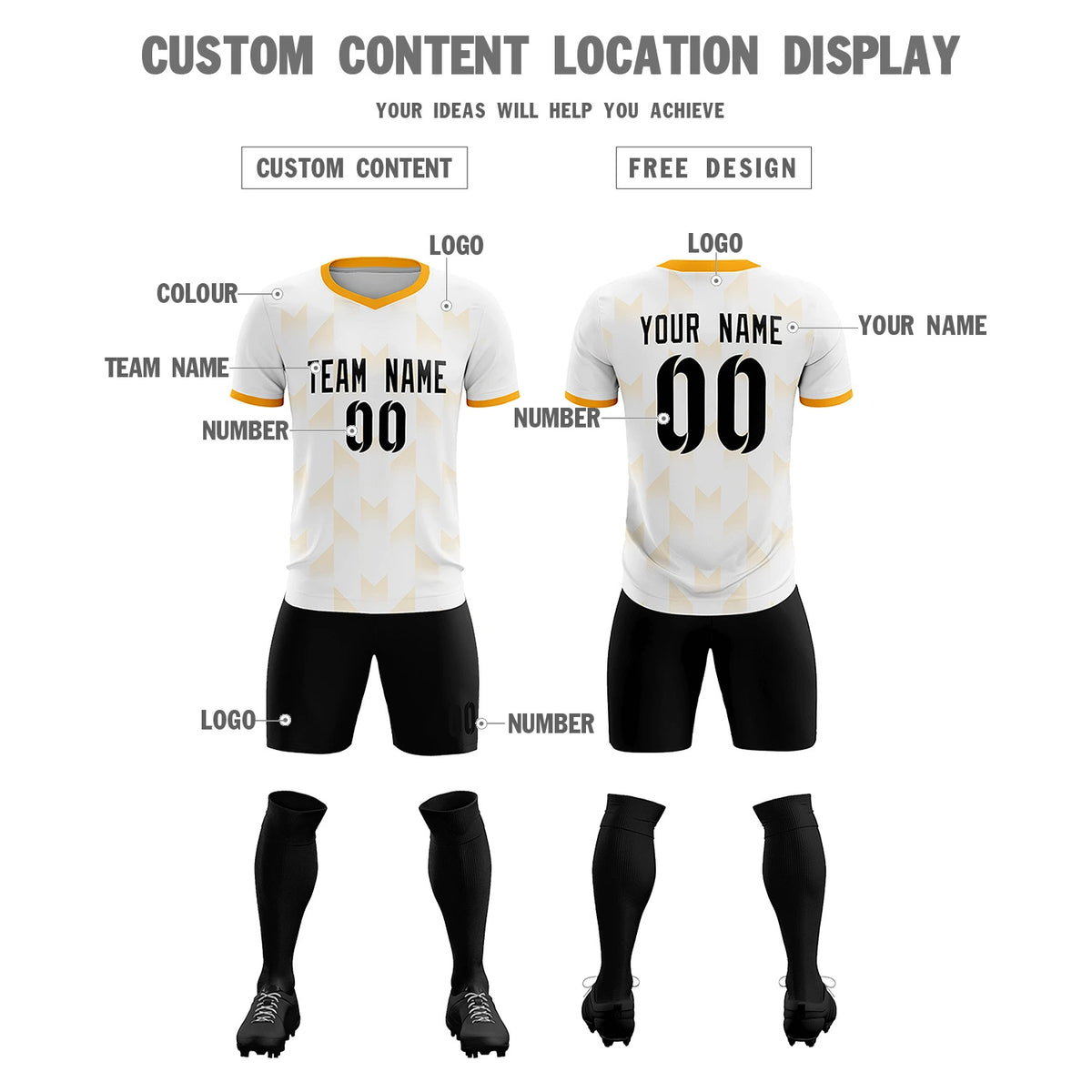 Custom White Yellow Men Uniform Soccer Sets Jersey