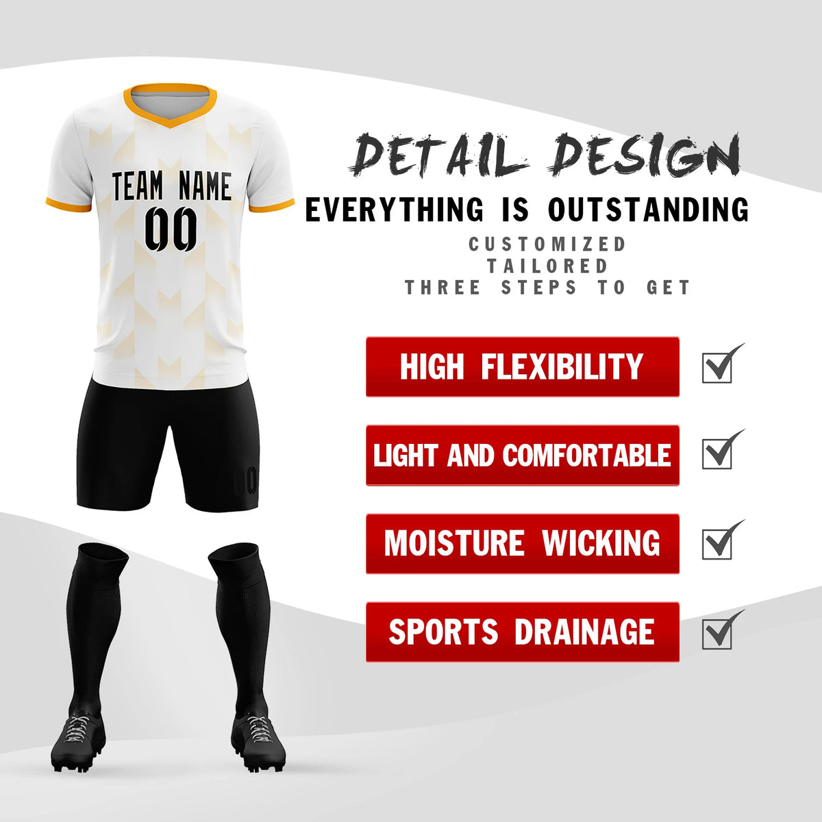 Custom White Yellow Men Uniform Soccer Sets Jersey