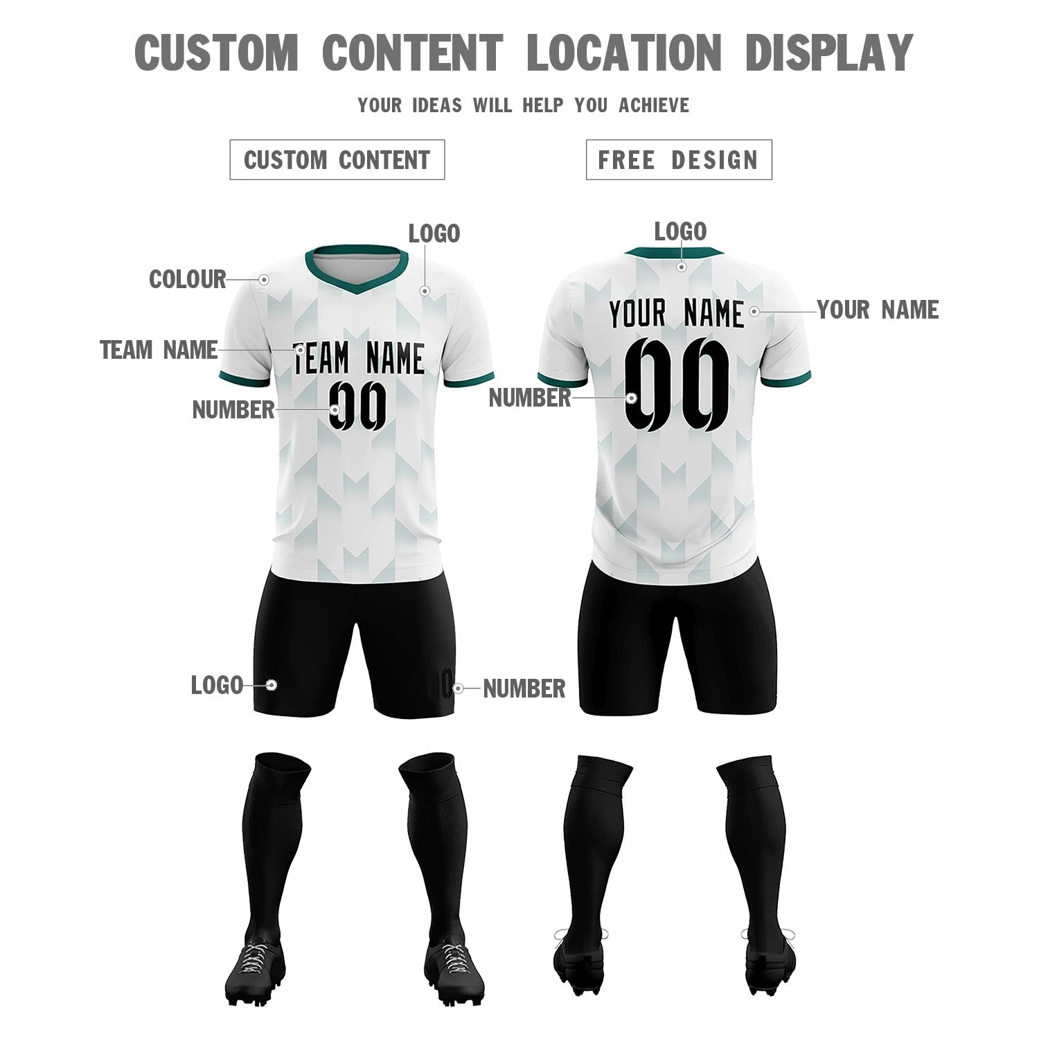 Custom White Aqua Men Uniform Soccer Sets Jersey