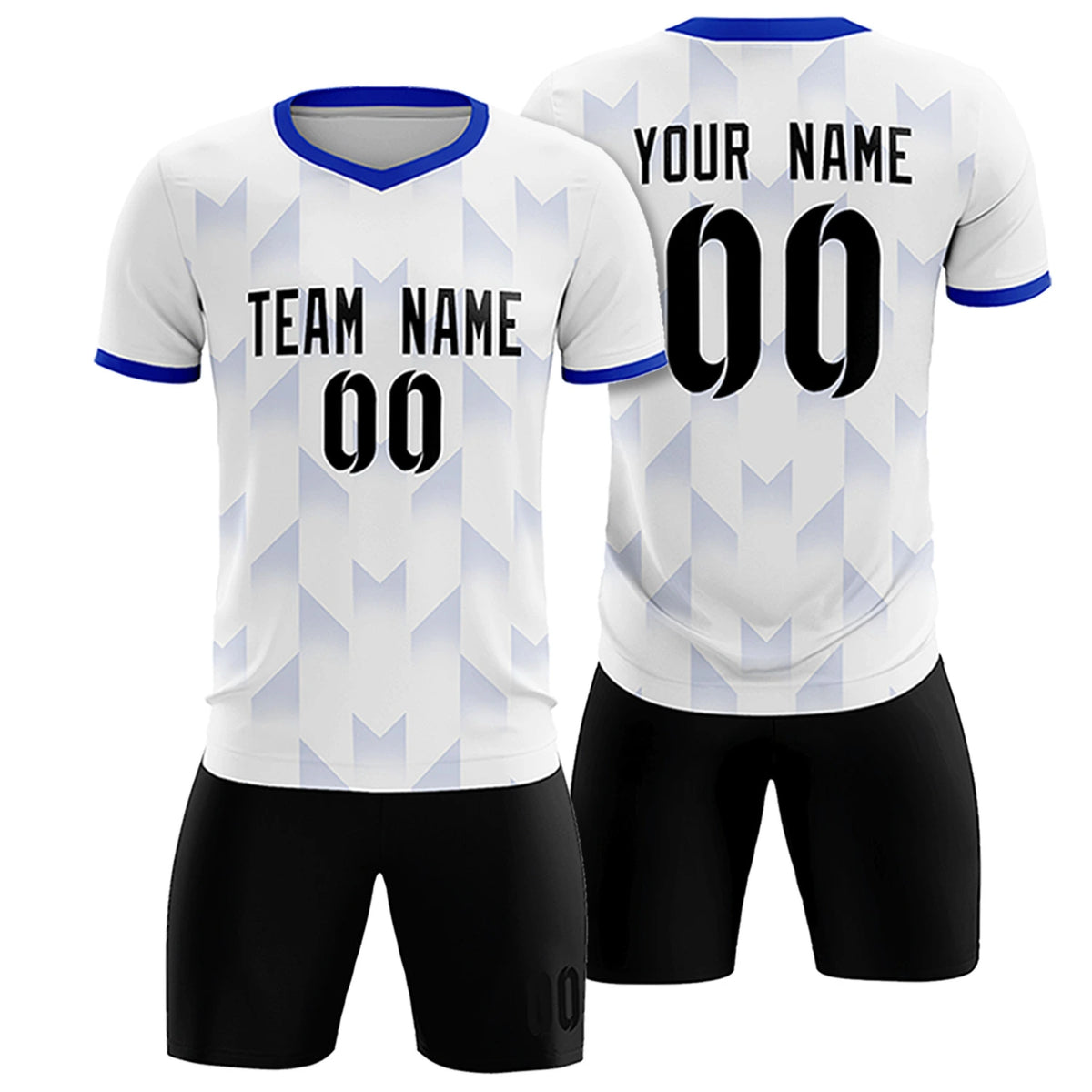 Custom White Royal Blue Men Uniform Soccer Sets Jersey