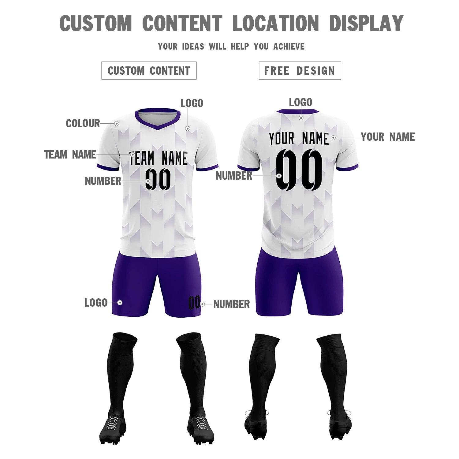 Custom White Purple Men Uniform Soccer Sets Jersey