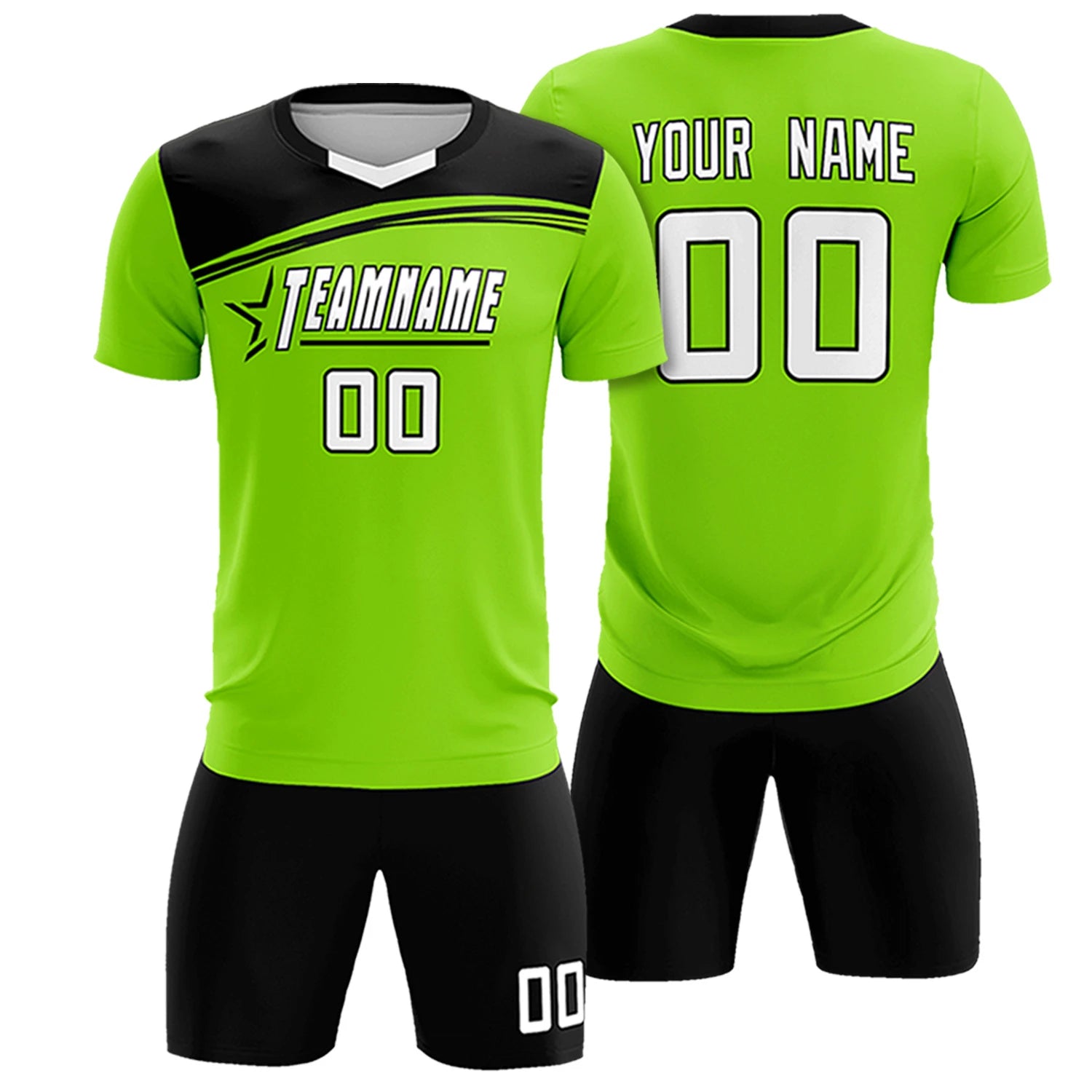 Custom Neon Green Black Personalized Men Soccer Sets Jersey
