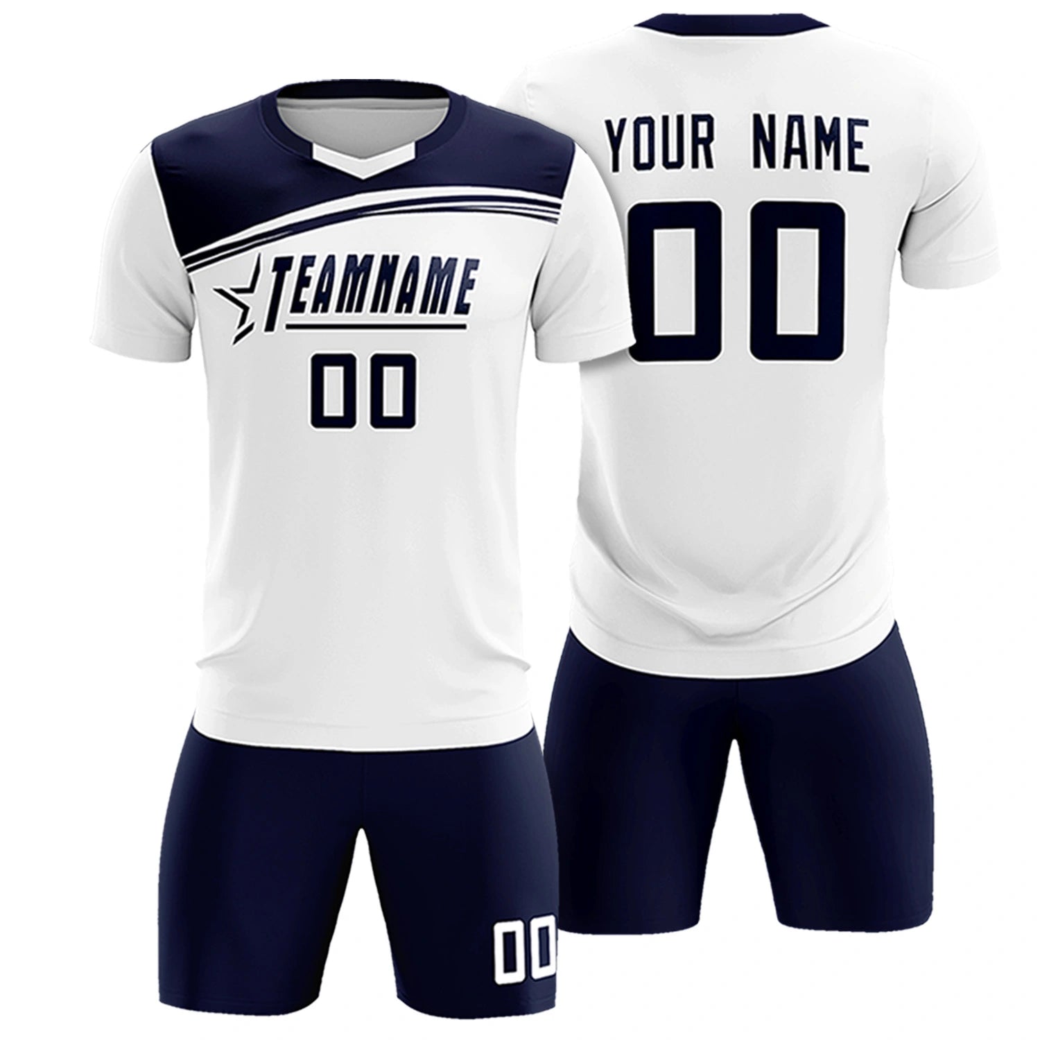 Custom White Navy Personalized Men Soccer Sets Jersey