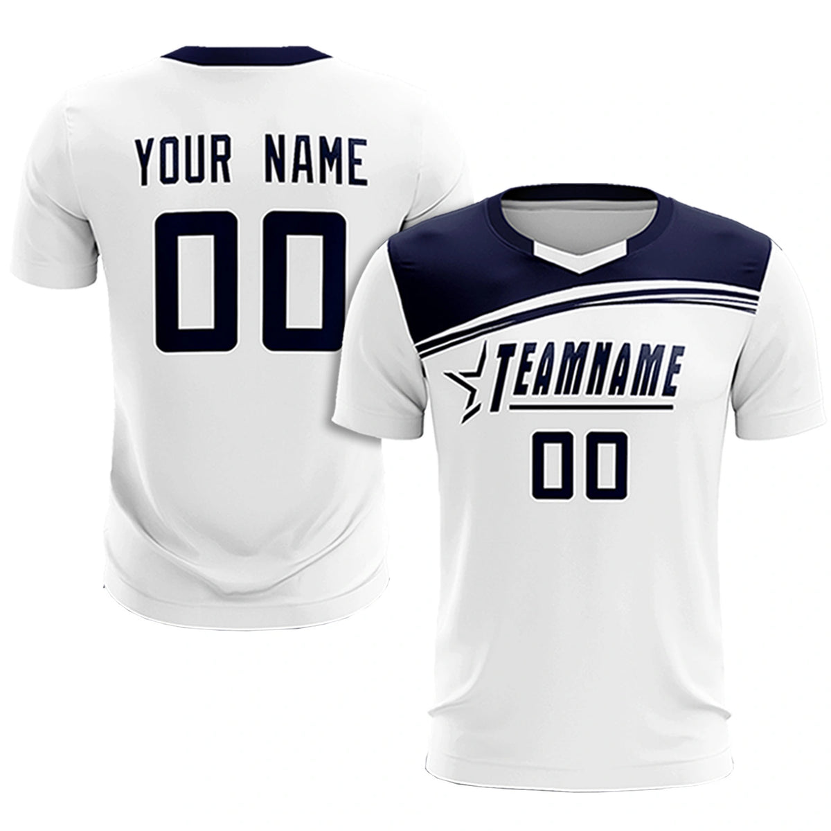 Custom White Navy Personalized Men Soccer Sets Jersey