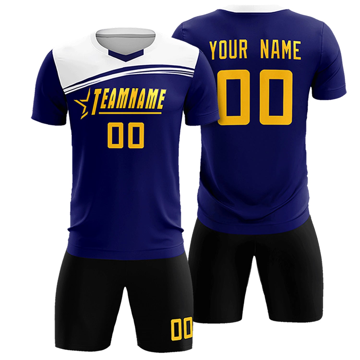 Custom Royal Blue White Personalized Men Soccer Sets Jersey