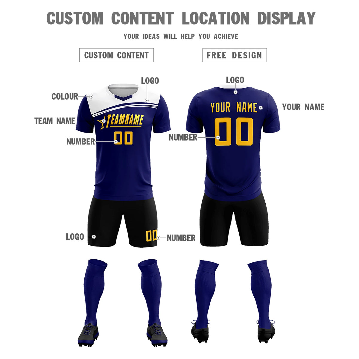 Custom Royal Blue White Personalized Men Soccer Sets Jersey