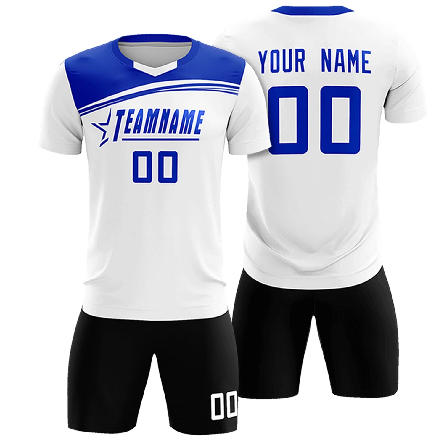 Custom White Royal Blue Personalized Men Soccer Sets Jersey
