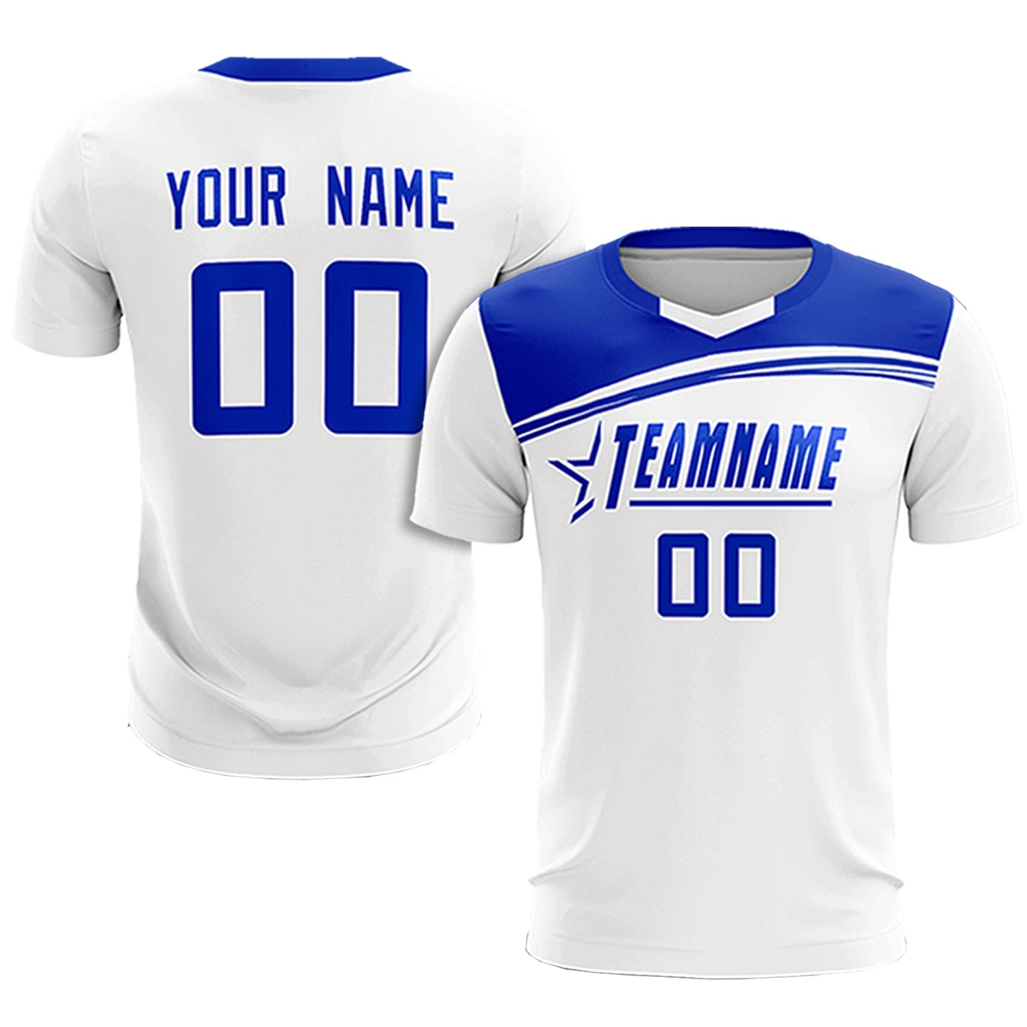 Custom White Royal Blue Personalized Men Soccer Sets Jersey