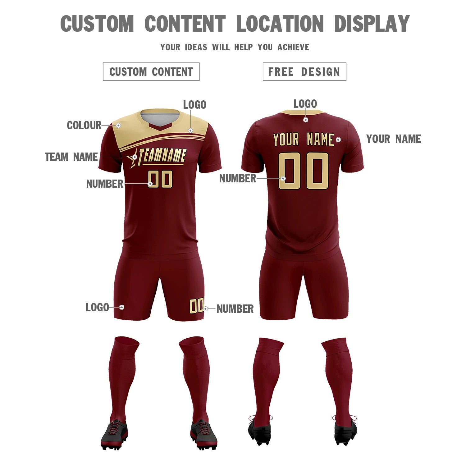 Custom Crimson Khaki Personalized Men Soccer Sets Jersey