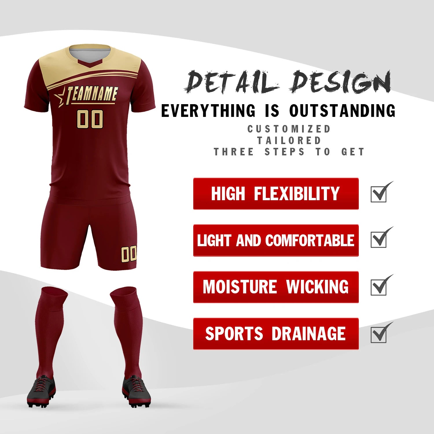 Custom Crimson Khaki Personalized Men Soccer Sets Jersey