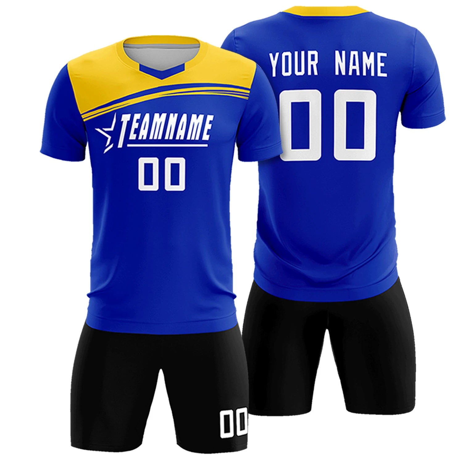 Custom Royal Blue Gold01 Personalized Men Soccer Sets Jersey