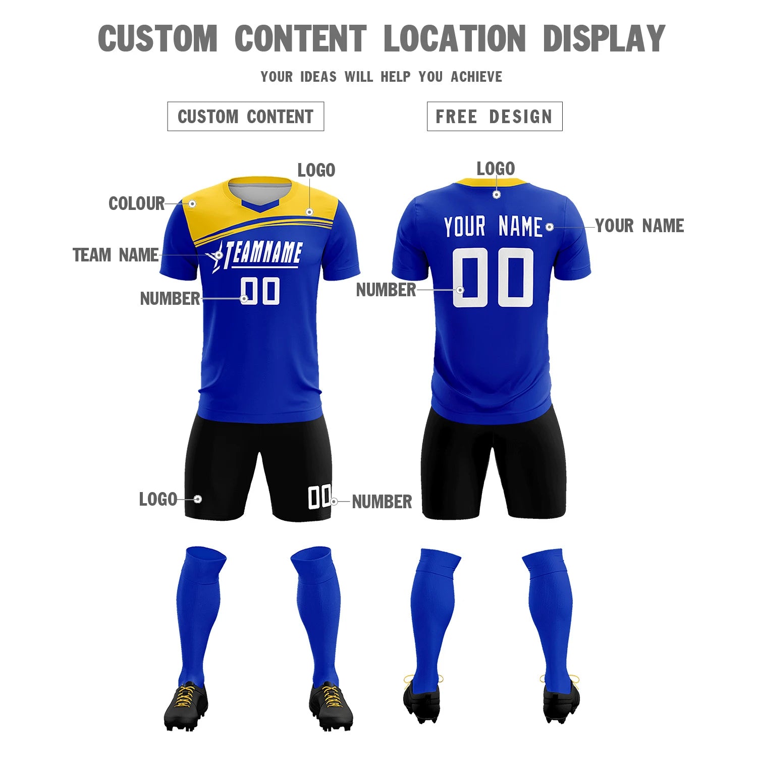 Custom Royal Blue Gold01 Personalized Men Soccer Sets Jersey