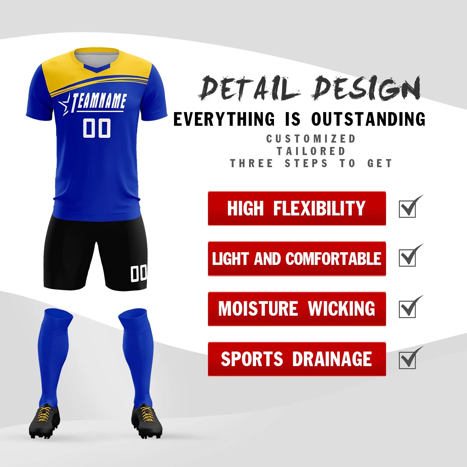 Custom Royal Blue Gold01 Personalized Men Soccer Sets Jersey