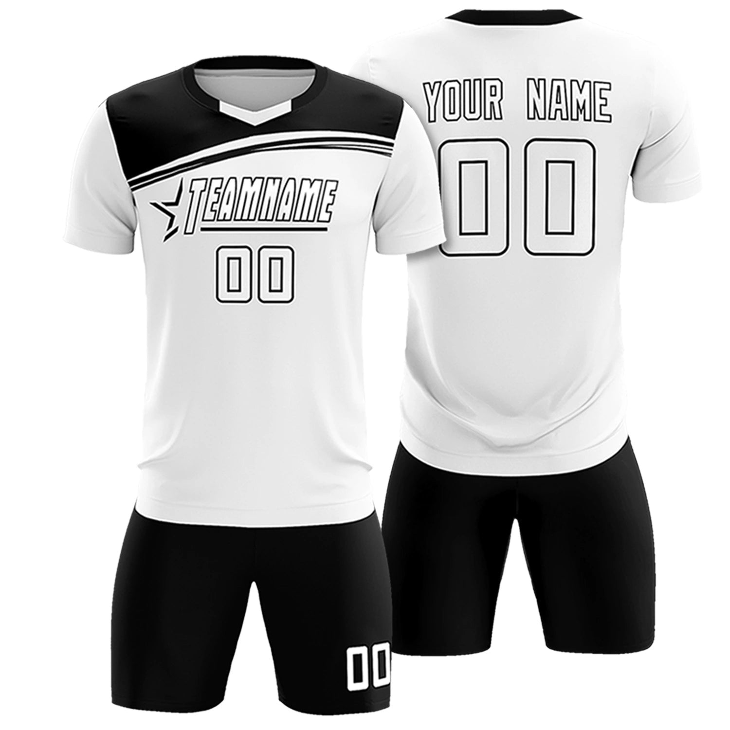 Custom White Black Personalized Men Soccer Sets Jersey