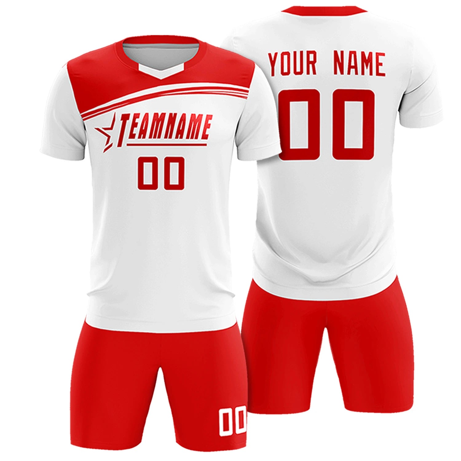 Custom White Red Personalized Men Soccer Sets Jersey