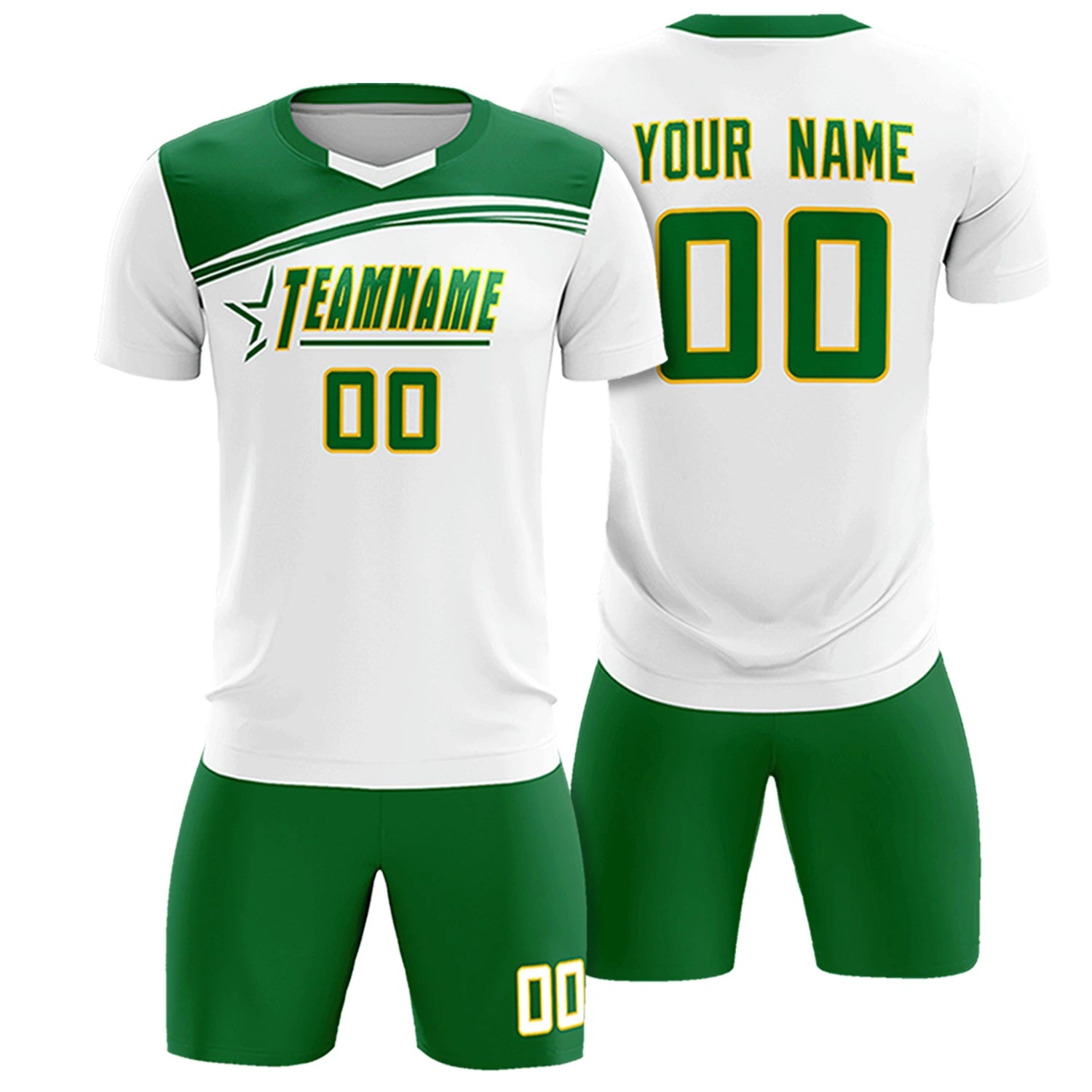 Custom White Kelly Green Personalized Men Soccer Sets Jersey