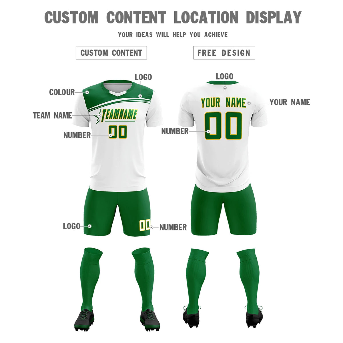 Custom White Kelly Green Personalized Men Soccer Sets Jersey