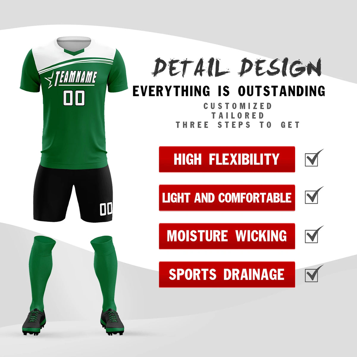 Custom Kelly Green White Personalized Men Soccer Sets Jersey