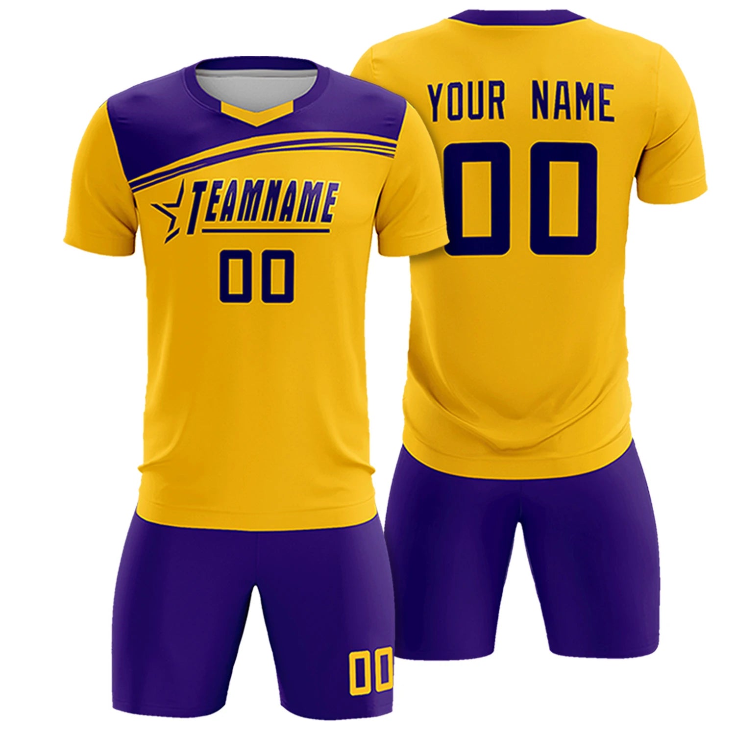 Custom Yellow Purple Personalized Men Soccer Sets Jersey