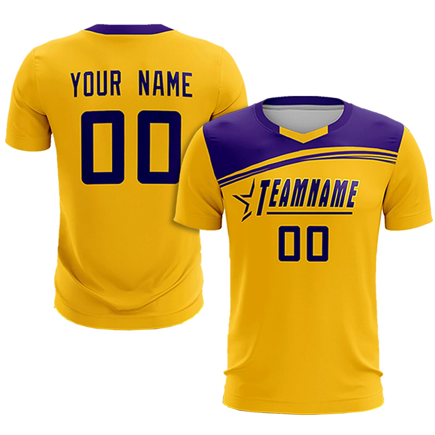 Custom Yellow Purple Personalized Men Soccer Sets Jersey
