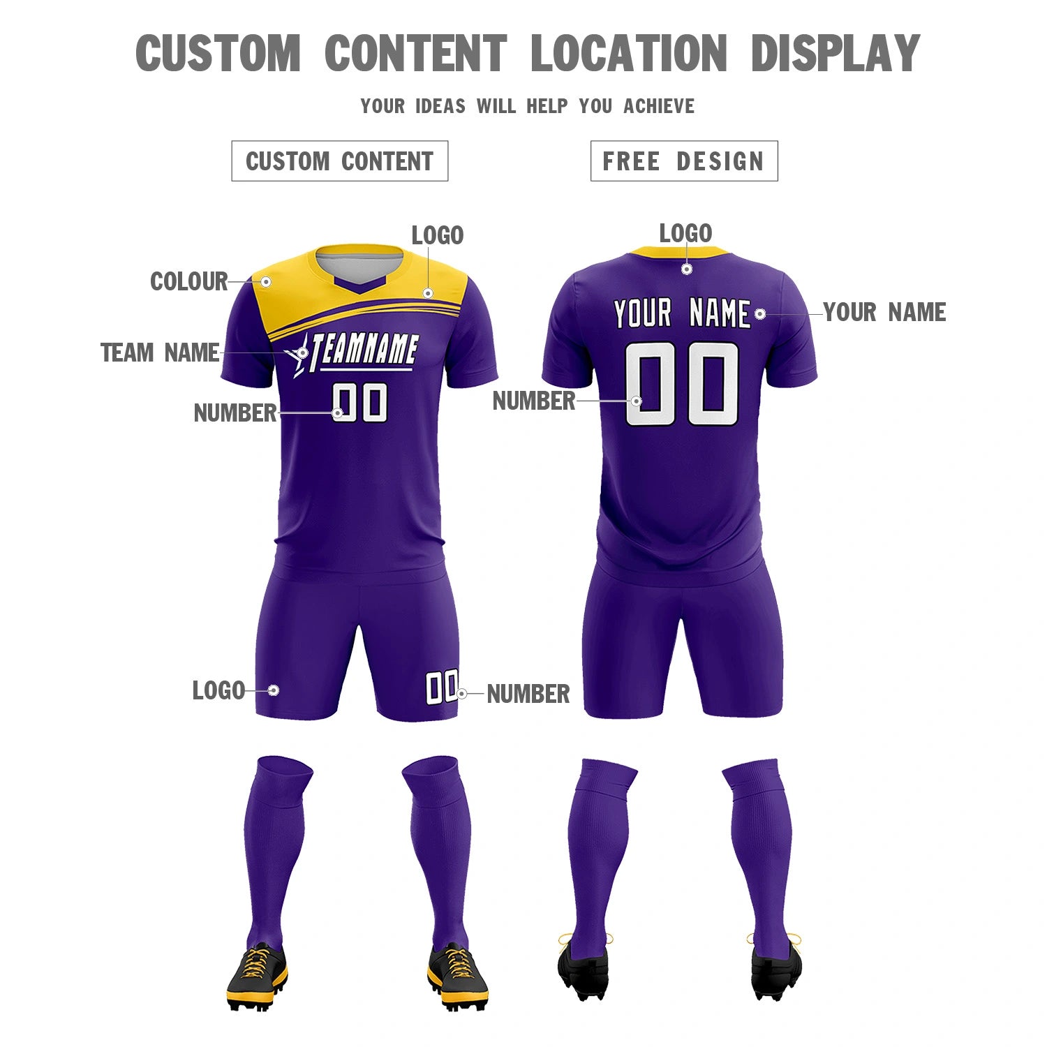 Custom Purple Gold01 Personalized Men Soccer Sets Jersey