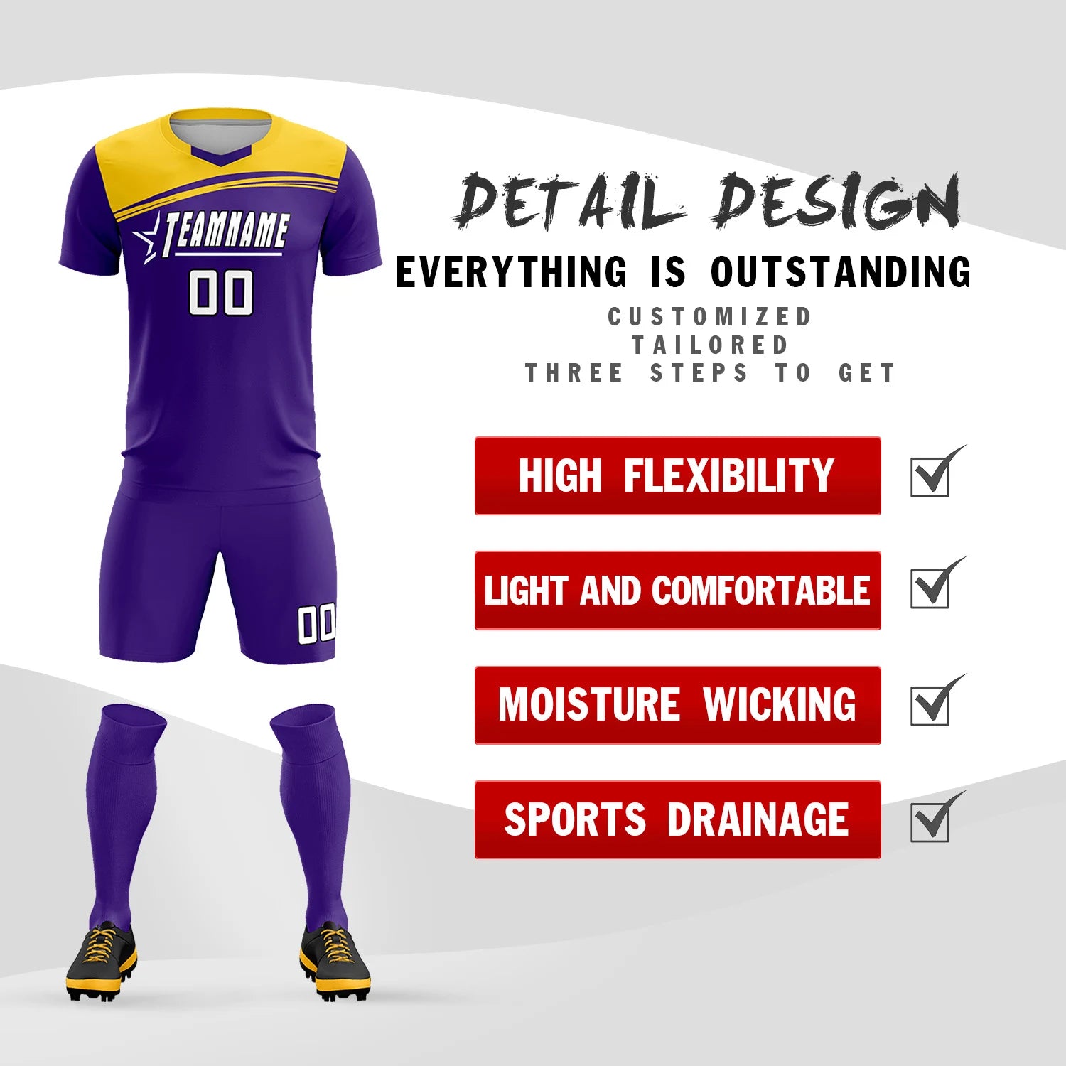 Custom Purple Gold01 Personalized Men Soccer Sets Jersey