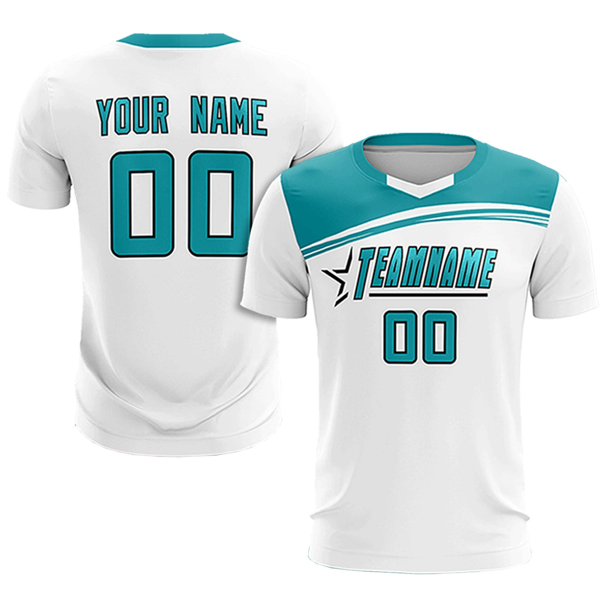 Custom White Aqua Personalized Men Soccer Sets Jersey