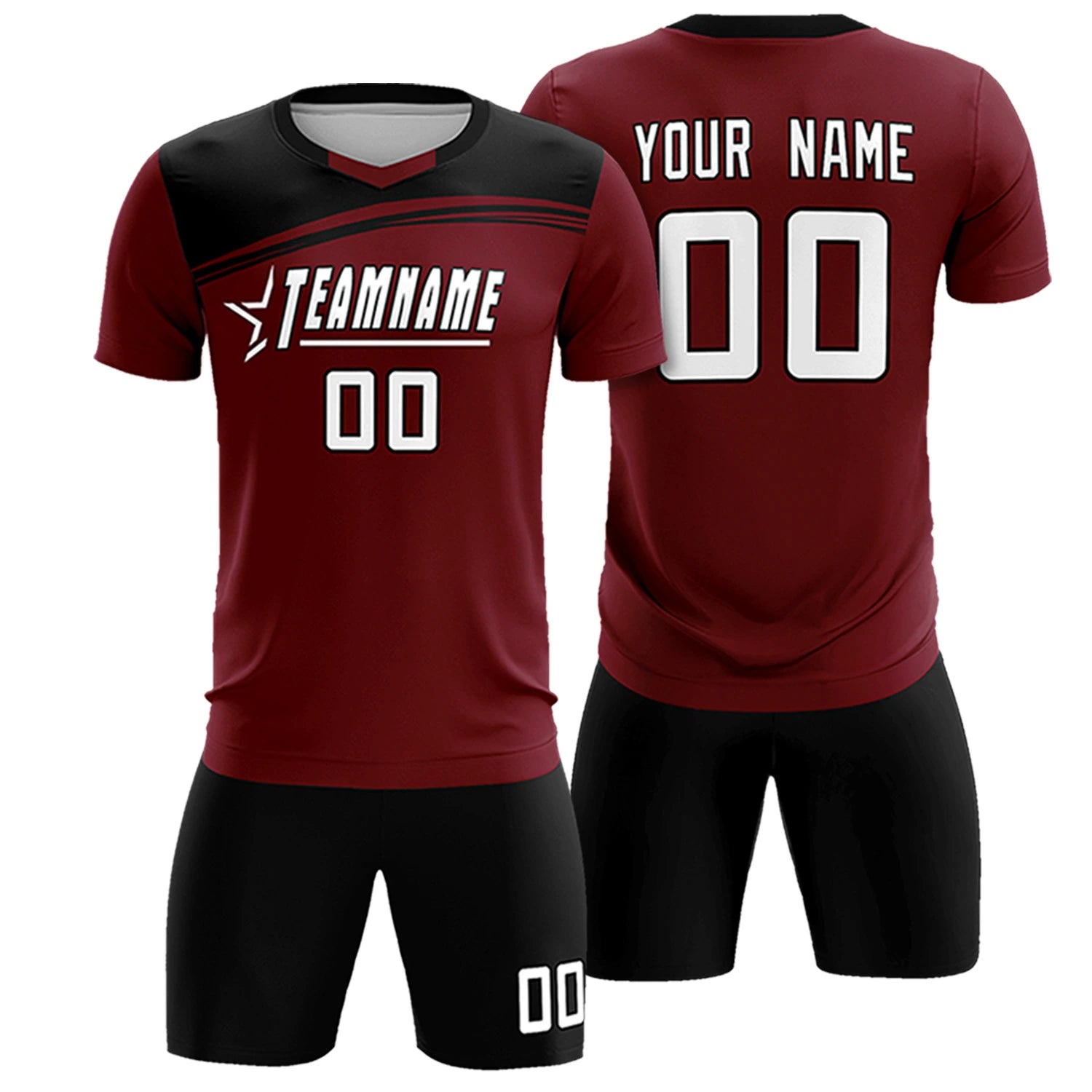 Custom Crimson Black Personalized Men Soccer Sets Jersey